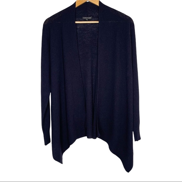 Eileen Fisher Navy Blue Lightweight Wool Open Cardigan Size Medium